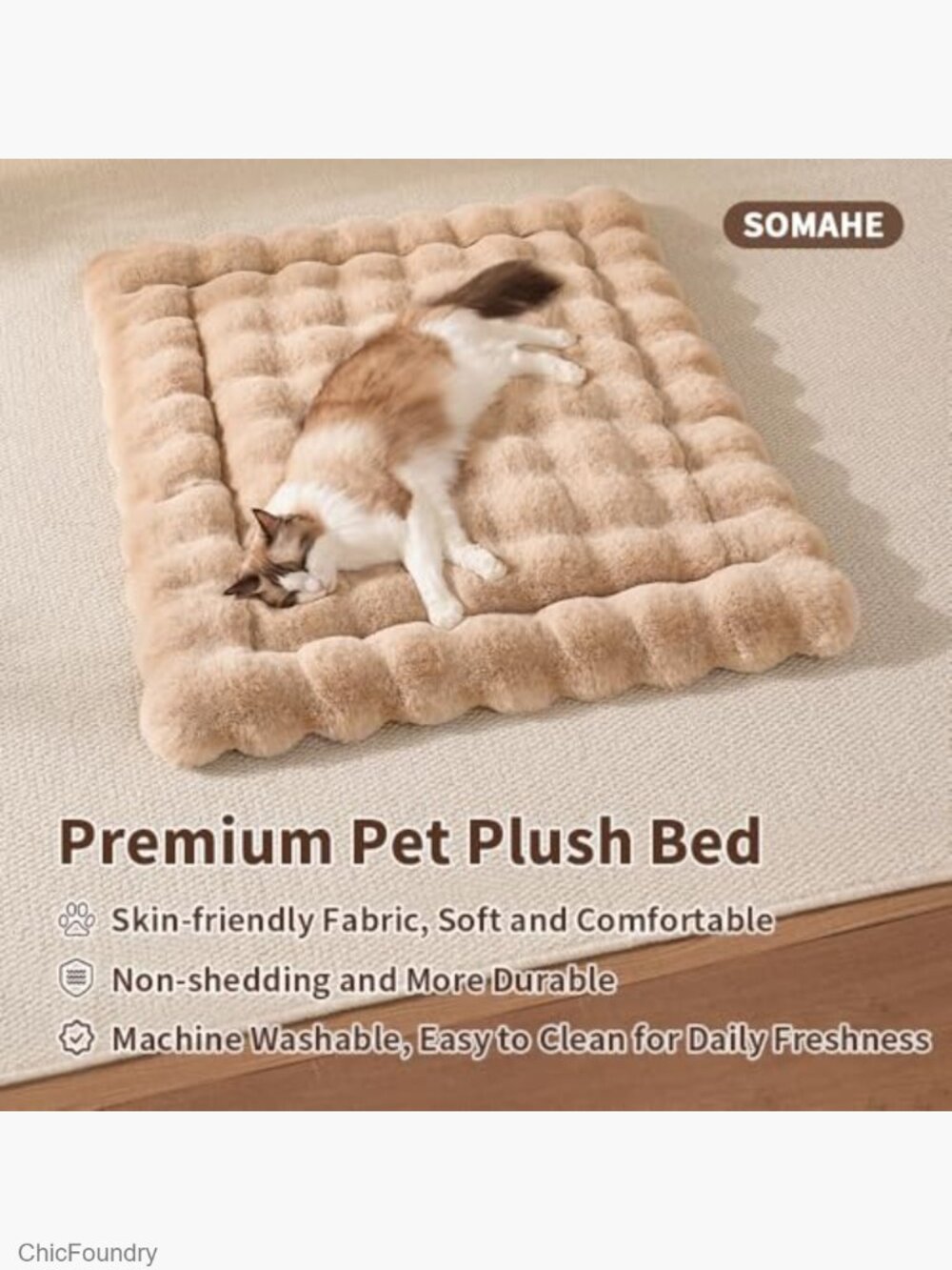 Plush Faux Fur Kneading Cat Bed Mat Non-Slip Machine Washable 23x15 - Picture 2 of 6